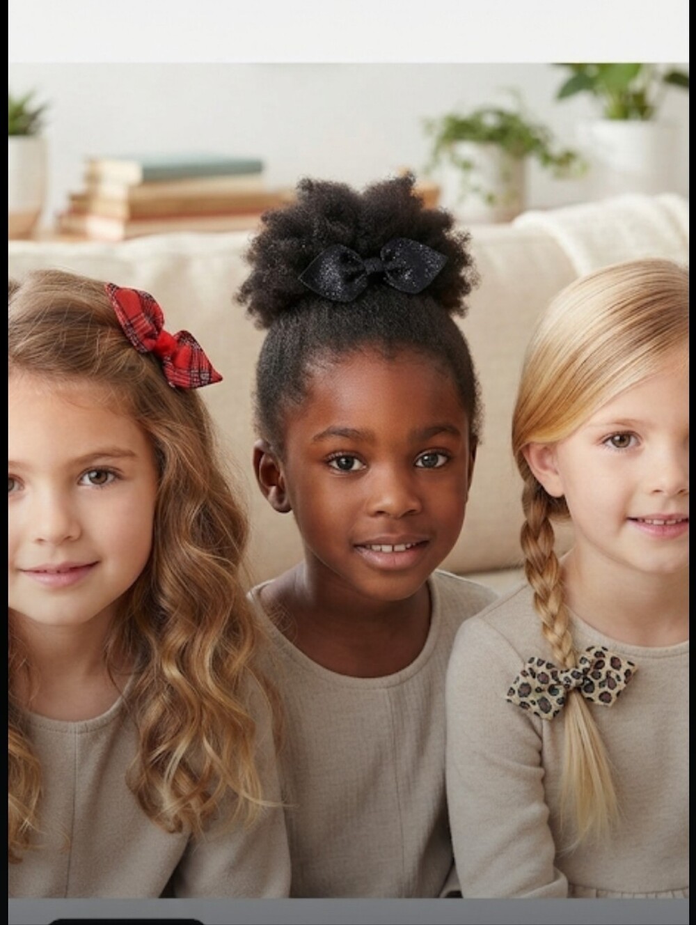 Cherokee Kids 3-Pack Bow Hair Clips - Red Plaid, Black Glitter, Cream Leopard